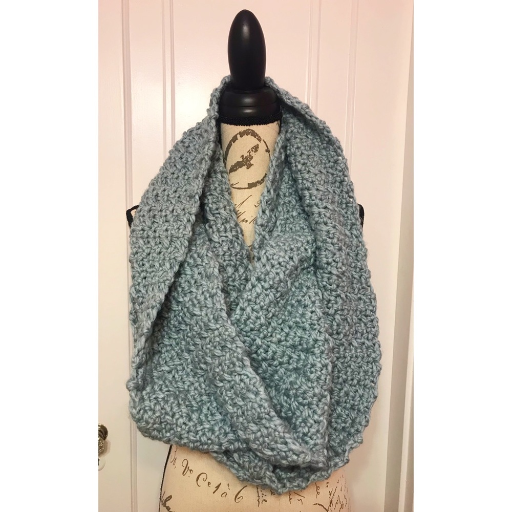Handmade Jumbo Blue Knit Infinity Scarf
